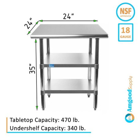 Amgood 24x24 Prep Table with Stainless Steel Top and 2 Shelves AMG WT-2424-2SH